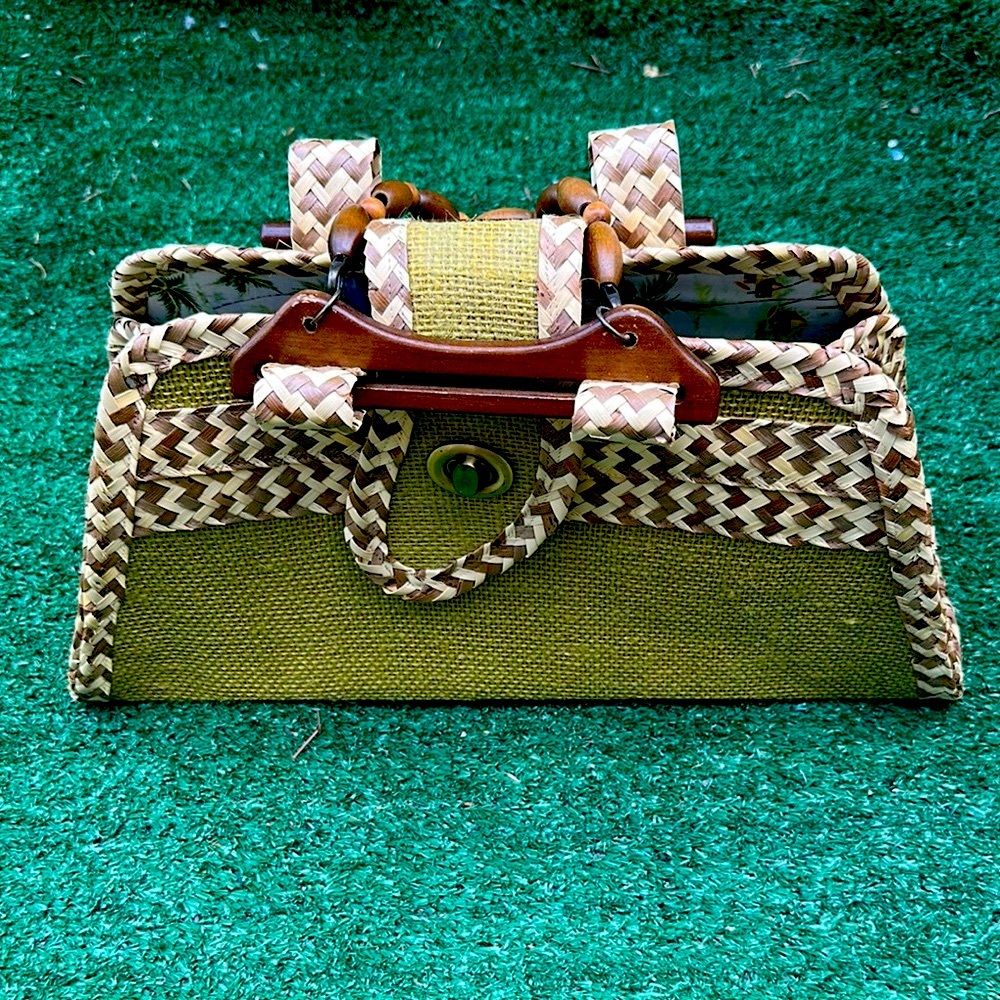 Green and Brown Woven Hobo Bag